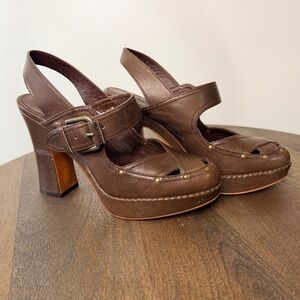 Frye Goldie Slingback Leather Platform Heels Size 8